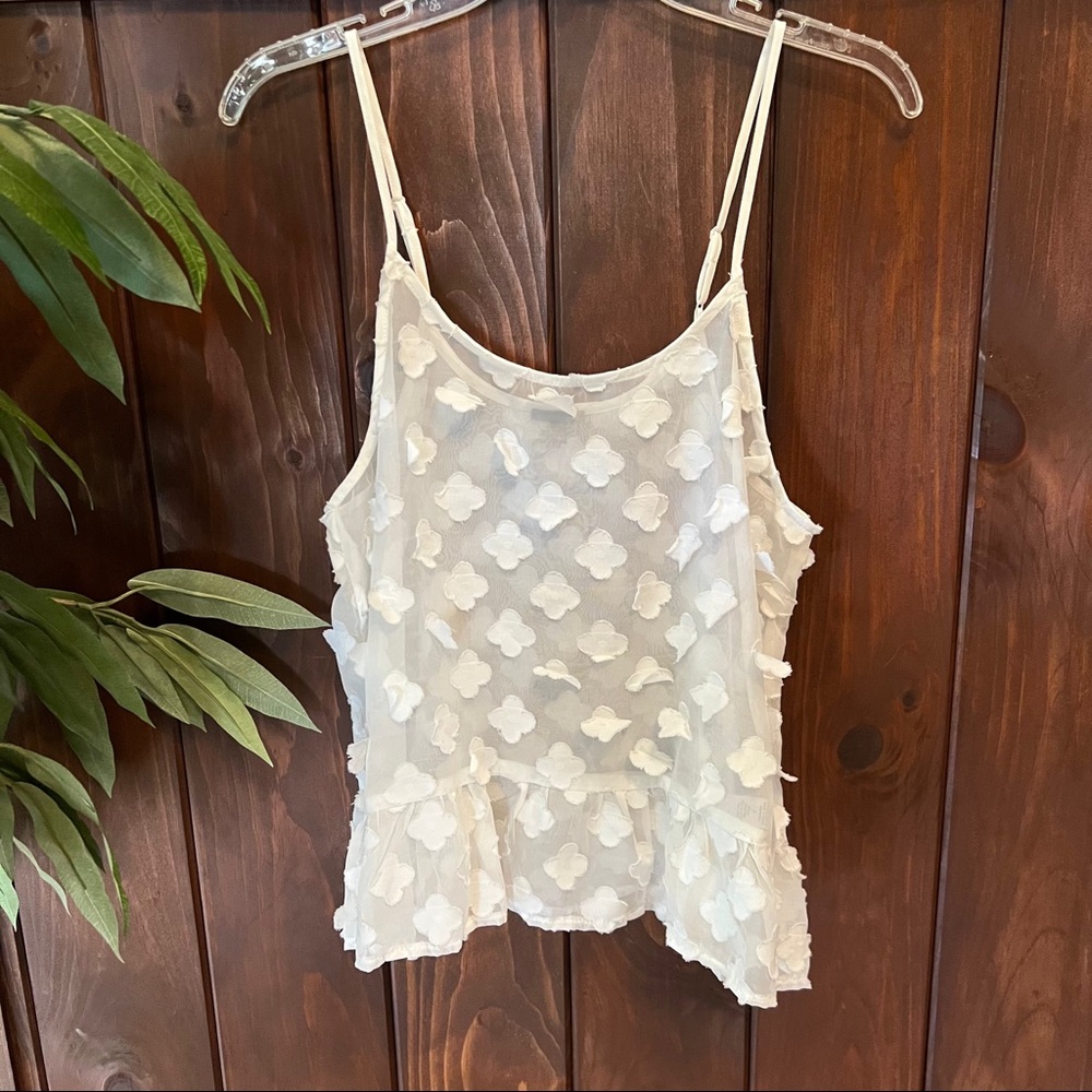 Sheer White Floral Embellished 3-D Print Tank Top